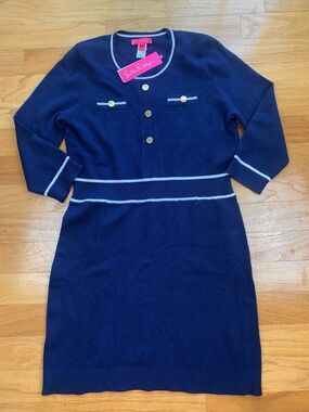 NWT LILLY PULITZER danley sweater dress in low tide navy Size XL Preppy Comfy